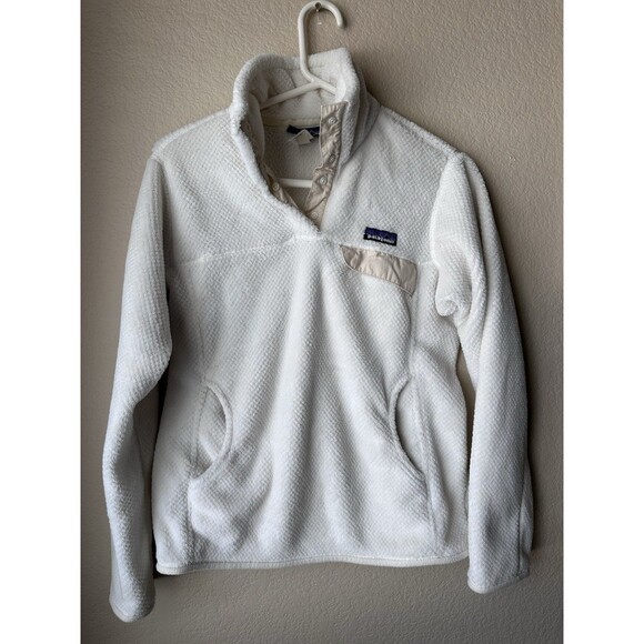 Patagonia Sweater Women’s Medium Off White Retool Snap T Pullover Mock Neck Logo - Picture 1 of 10